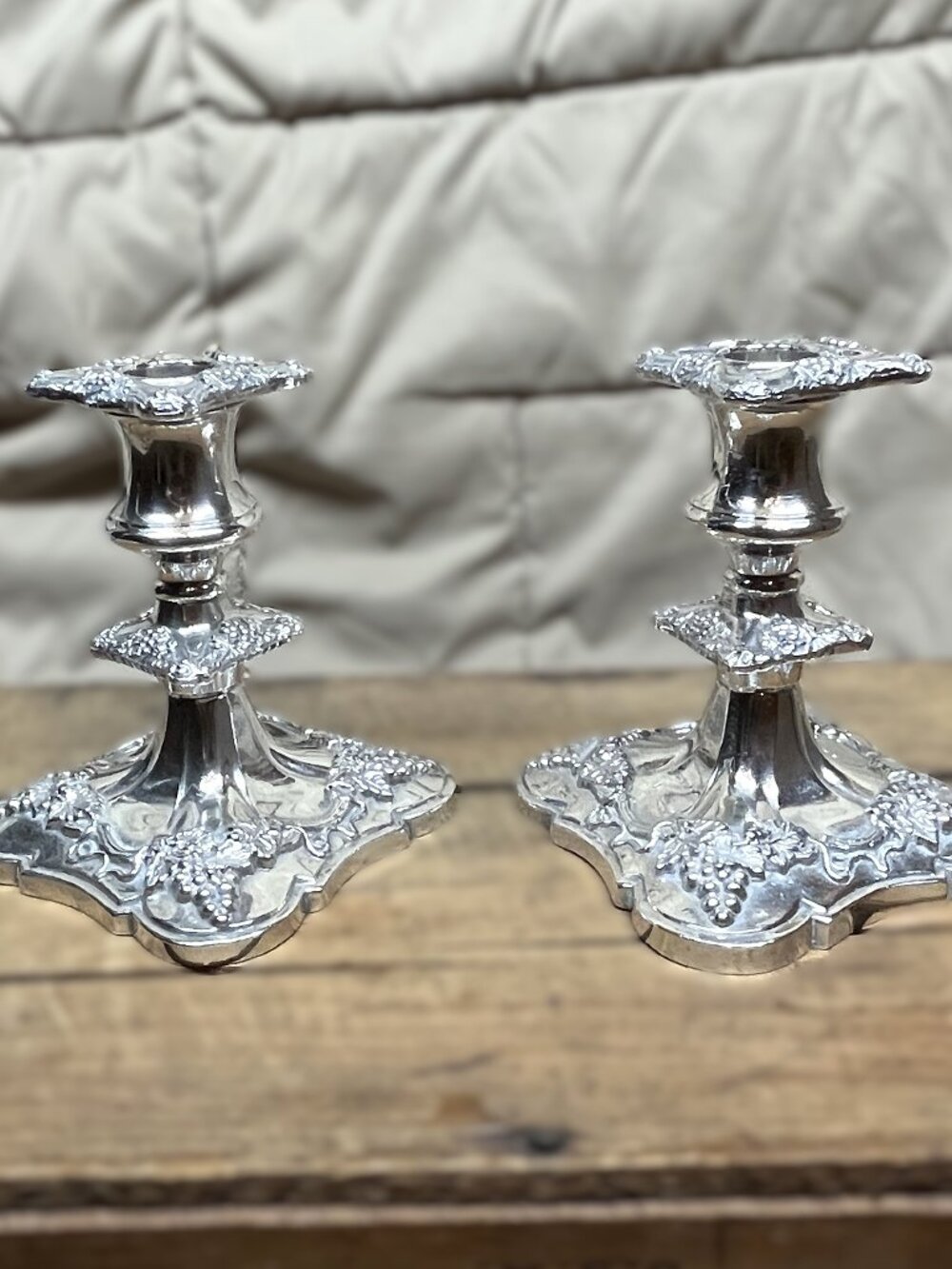 Vintage Barbour Silver Co. BP Candlestick Holders – Grape Vine Pattern #2476